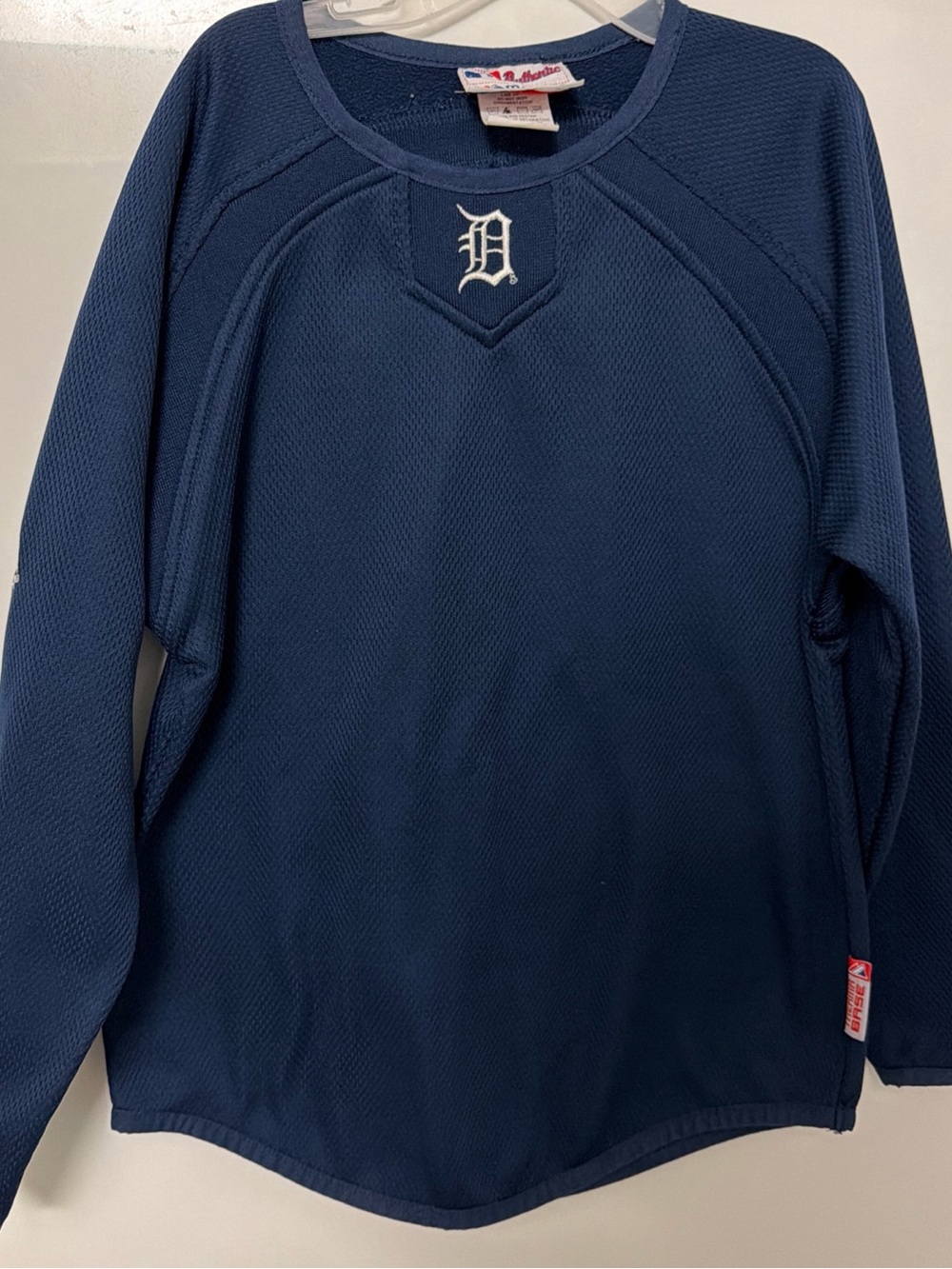 Majestic Navy Crewneck Sweater youth small Detroit Tigers Therma Base